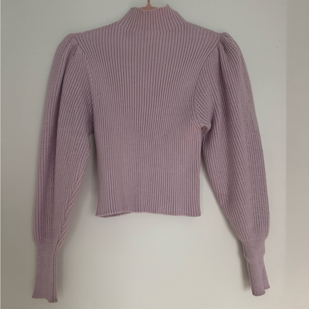 Pink Mock Neck Ribbed Knit Sweater